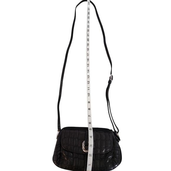 Brighton Black Leather Croc Embossed Small Crossbody Shoulder Bag Purse - Picture 10 of 10